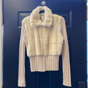 Cream colored faux fur sweater jacket